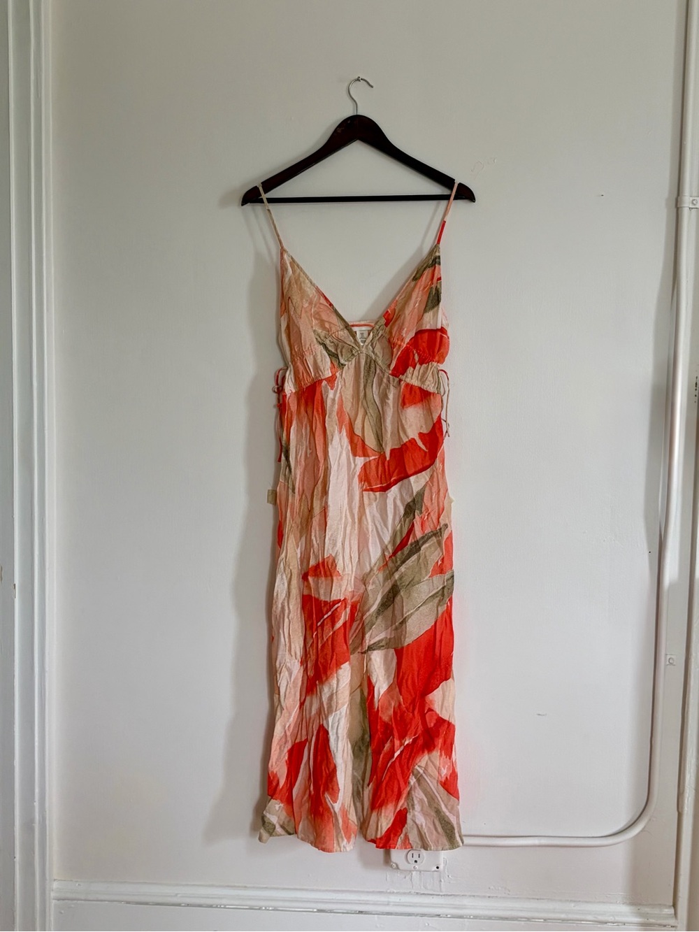 H&M Coral and Cream Tropical-Print Maxi Slip Dress